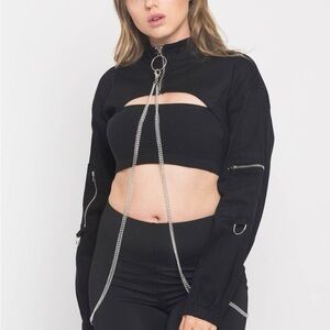 American Bazi Black Twill Jacket with Chain Accent